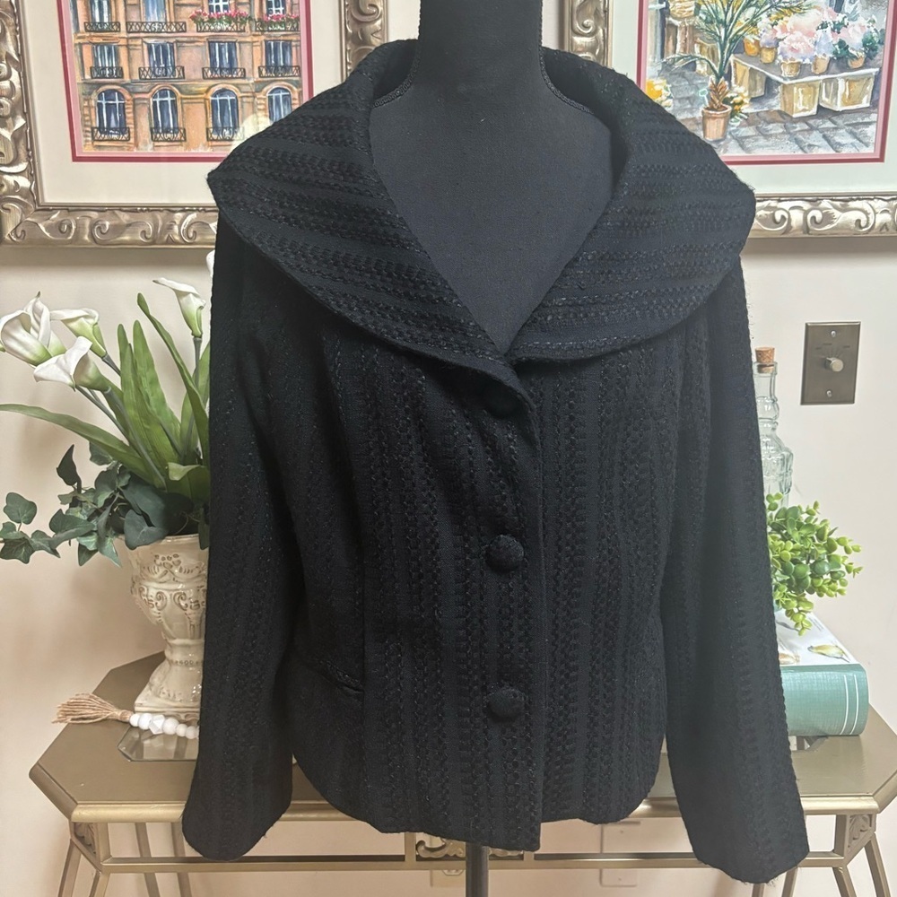 PIERRE CARDIN BLACK TEXTURED BUSINESS FORMAL SHAWL NECK COLLAR SUIT BLAZER SZ 16